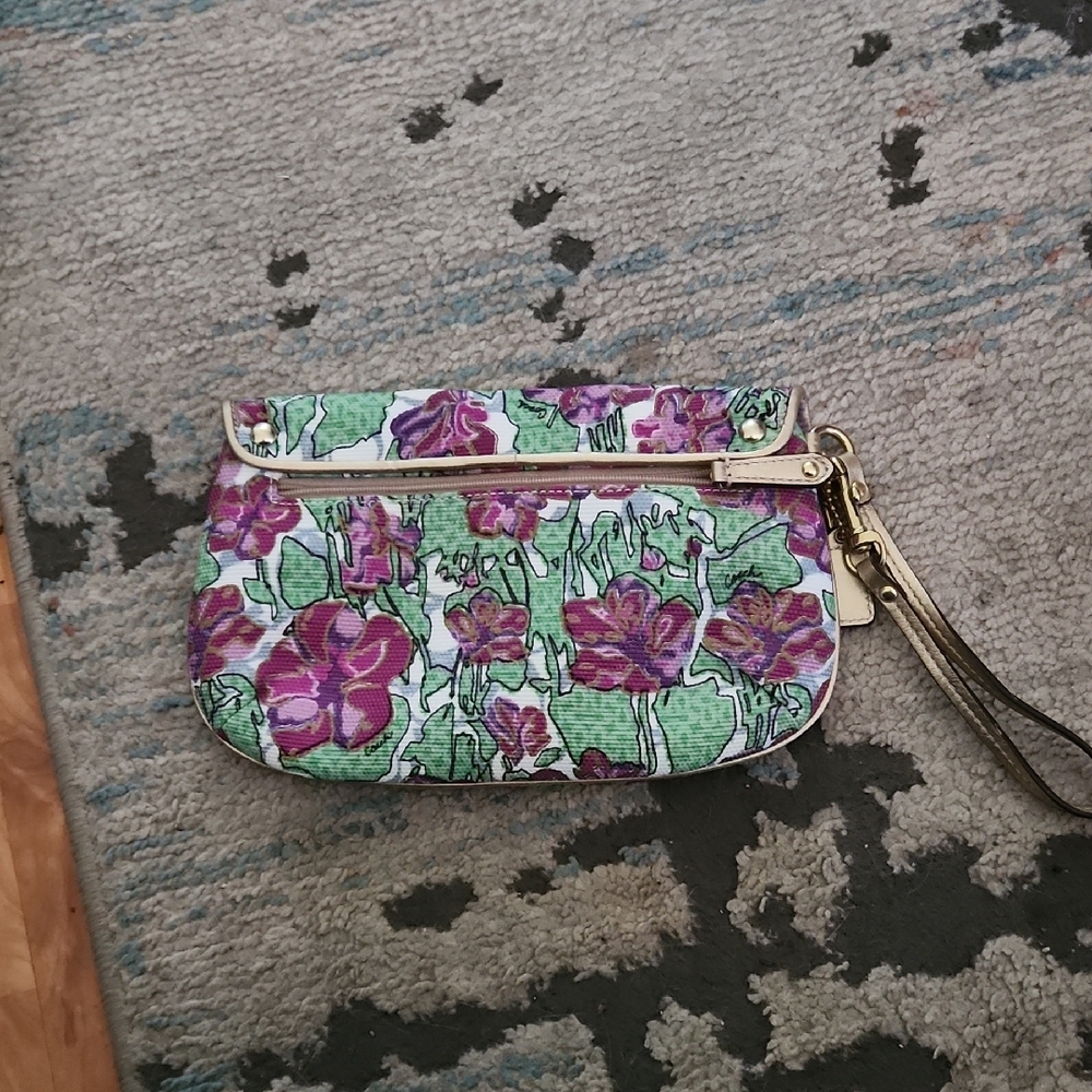 Coach Floral Wristlet Clutch - Purple, Green, and Cream - Picture 2 of 3